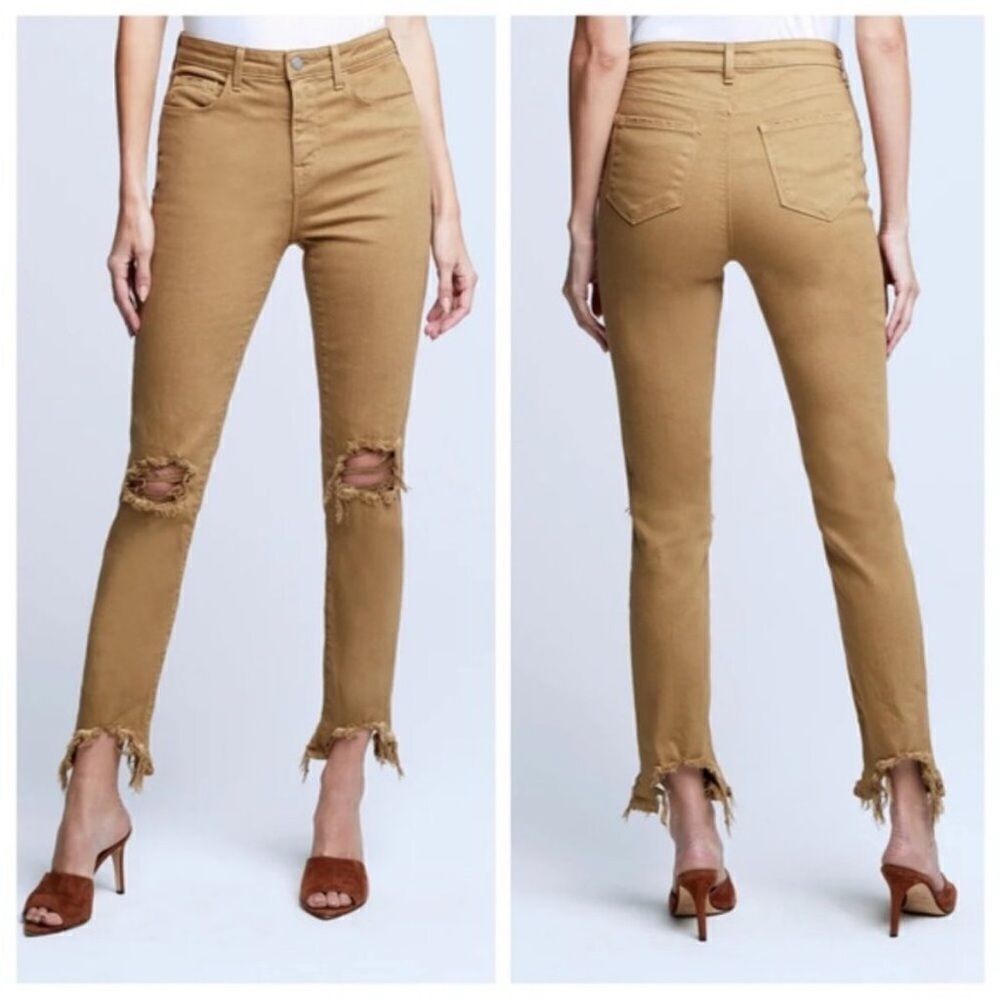 L'AGENCE Highline High Rise Destroyed Skinny Jeans in Sahara Size 27